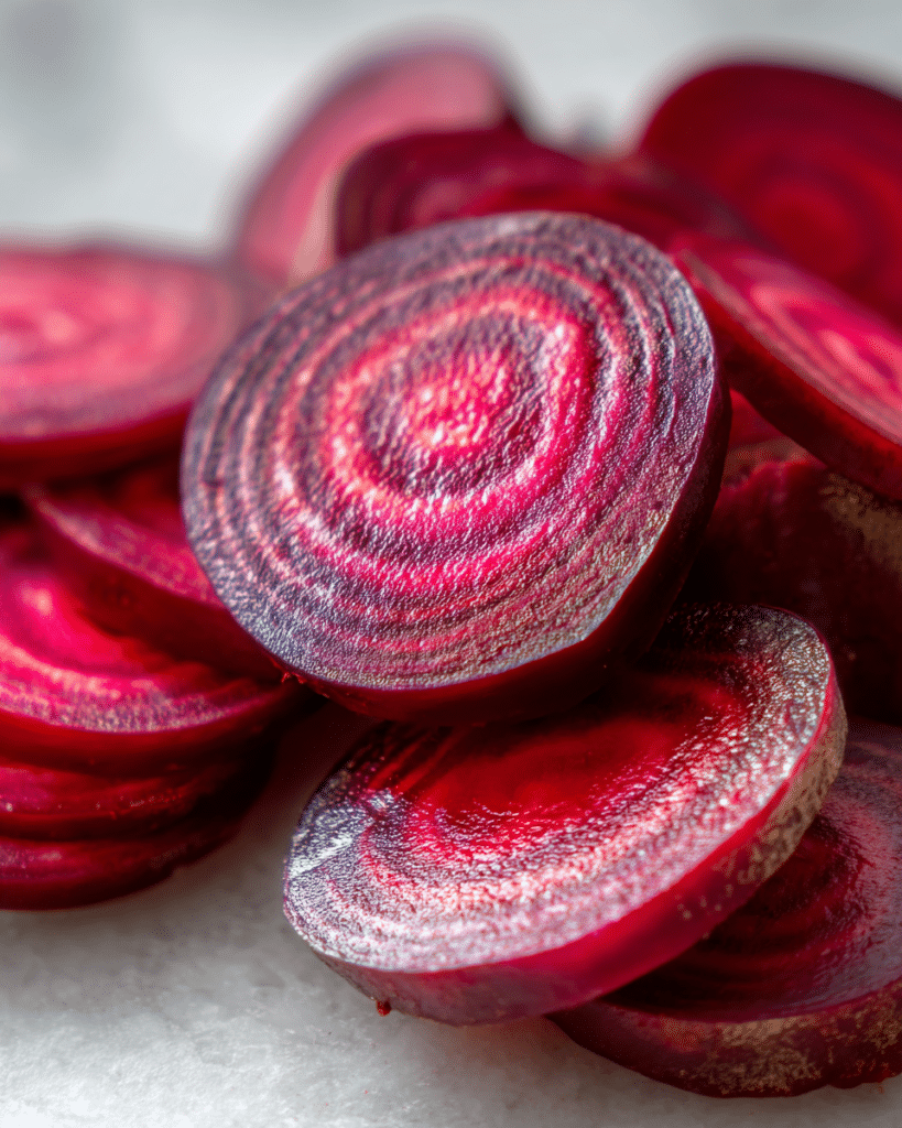Fresh raw red beets, olive oil, and salt for making chips